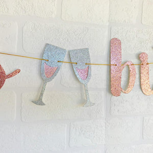 CHEERS BITCHES Rose Gold Glitter Bachelorette Party Banner - Online Party Supplies