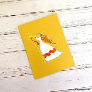 Online Party Supplies Australia Handmade Christmas Angel Blowing Trumpet Pop Up Xmas Card - Gold Cover