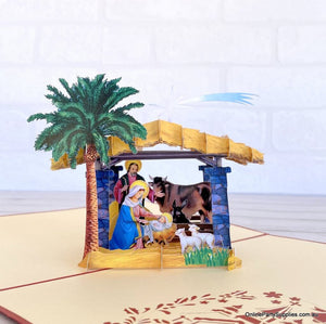 Online Party Supplies Australia Christmas Nativity Scripture 3D Pop Up Greeting Card - Red Cover