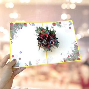 Christmas Poinsettia Flower Basket 3D Pop Up Greeting Card