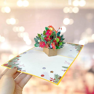 Christmas Poinsettia Flower Basket 3D Pop Up Greeting Card