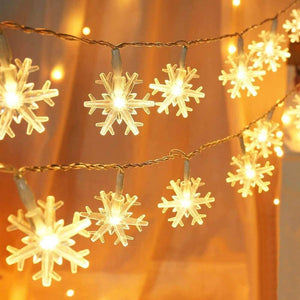 Christmas Snowflake Fairy String Lights - Warm White, Battery Operated