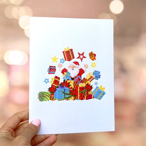 Handmade Super Star Santa Claus with Xmas Presents Pop Up Christmas Card