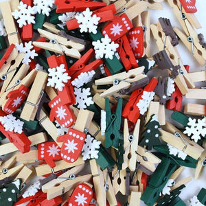 Christmas Wooden Photo Hanging Peg 24 Pack - Xmas Card Holders, Photo Clips, Xmas Hanging Decorative Ornaments