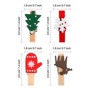 Christmas Wooden Photo Hanging Peg 24 Pack - Xmas Card Holders, Photo Clips, Xmas Hanging Decorative Ornaments
