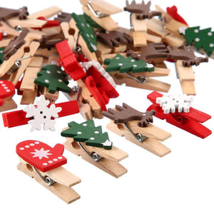 Christmas Wooden Photo Hanging Peg 24 Pack - Xmas Card Holders, Photo Clips, Xmas Hanging Decorative Ornaments