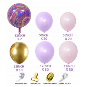 124pcs Chrome Gold, Macaron Baby Pink, Lilac & Agate Balloon Garland DIY Kit - DIY Party Supplies & Balloon Decorations