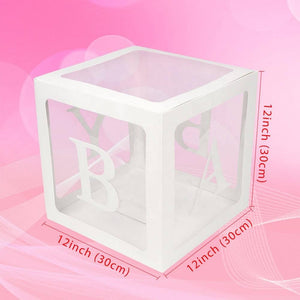 Transparent & White BABY Balloon Cube Boxes - Baby Shower and Gender Reveal Party Decorations