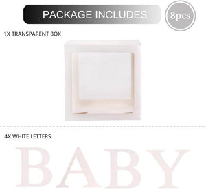 Transparent & White BABY Balloon Cube Boxes - Baby Shower and Gender Reveal Party Decorations