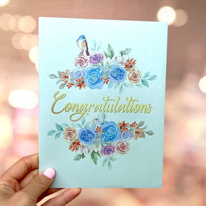 CONGRATULATIONS in Spring Garden 3D Pop Up Greeting Card - Blue Cover