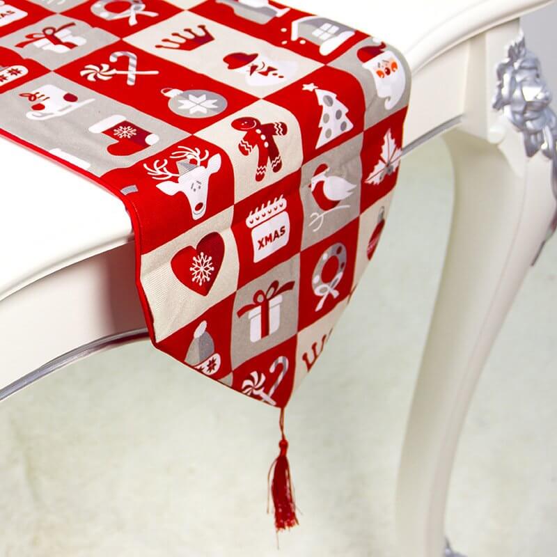 Red Check Christmas Table Runner with Tassels