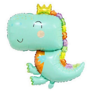 Cute Blue Cartoon Dinosaur Wearing Crown Foil Balloon