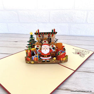 Online Party Supplies Australia Darling Christmas Reindeer Party with Santa 3D Pop Up Xmas Card for Kids