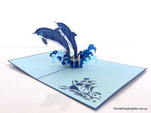 Dolphin Couple Jumping in Waves 3D Pop Up Greeting Card - Valentine's Day Pop Up Cards