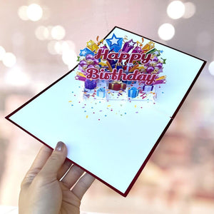 Luxury Red Glitter Happy Birthday with Presents Pop Up Card