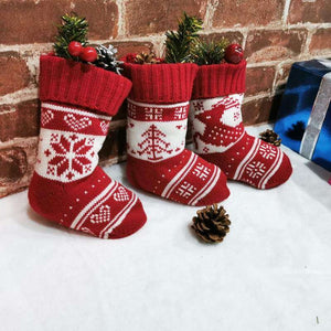 Red White Knit Traditional Snowflake Pattern Christmas Santa Hanging Stocking - Xmas Home & Wall Decorations
