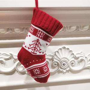 Red White Knit Traditional Snowflake Pattern Christmas Santa Hanging Stocking - Xmas Home & Wall Decorations
