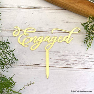 Online Party Supplies Australia Gold Mirror Acrylic 'Engaged' Wedding Cake Topper