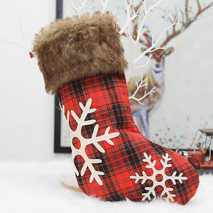 Faux Fur Felt Red & Black Check Buffalo Plaid Christmas Stocking