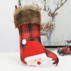Faux Fur Felt Red & Black Check Buffalo Plaid Christmas Stocking