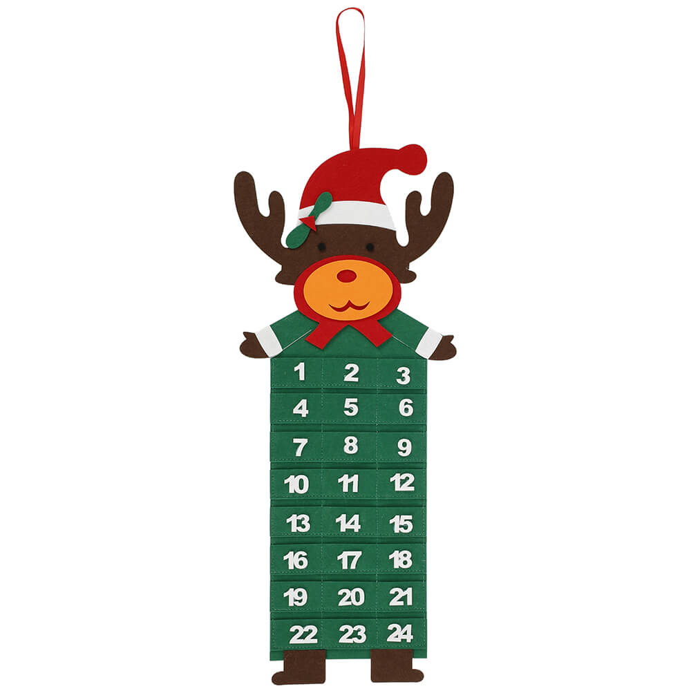 Felt Green Christmas Advent Hanging Calendar - Reindeer