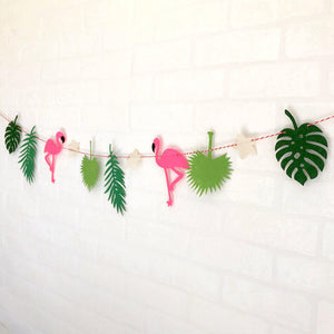 Online Party Supplies DIY Felt Flamingo with Palm Leaf Bunting Garland for Hawaiian Luau Party