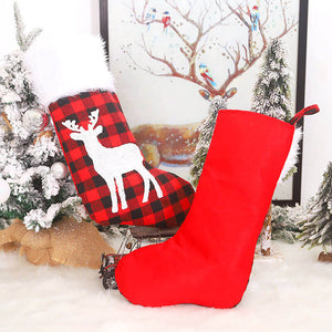 Large Felt Red & Black Check Buffalo Plaid Christmas Stocking