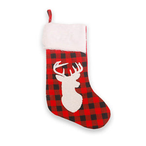 Large Felt Red & Black Check Buffalo Plaid Christmas Stocking