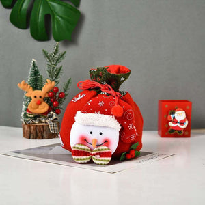 Red Felt Christmas Goodie Bag with Drawstring snowman