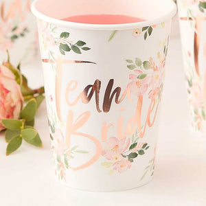 Ginger Ray Floral Team Bride 266ml Paper Cup 8 Pack