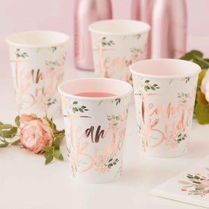 Ginger Ray Floral Team Bride 266ml Paper Cup 8 Pack