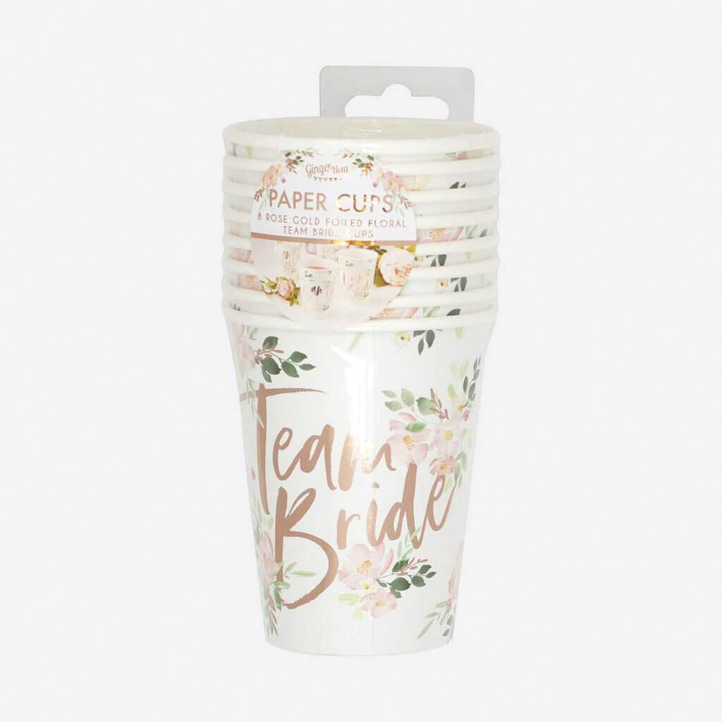 Ginger Ray Floral Team Bride 266ml Paper Cup 8 Pack