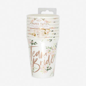 Ginger Ray Floral Team Bride 266ml Paper Cup 8 Pack