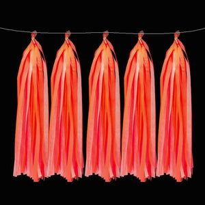 Neon UV Reactive Orange Paper Tassel 5 Pack