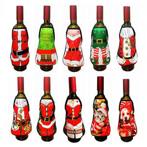 Funny Cute Christmas Bottle Wine Cover Mini Apron 10 Designs - Online Party Supplies