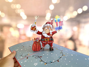 Handmade Funny Drunk Santa Claus with Xmas Presents Pop Up Christmas Card