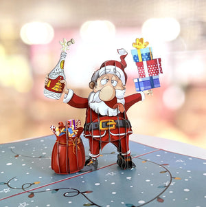 Handmade Funny Drunk Santa Claus with Xmas Presents Pop Up Christmas Card