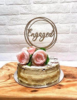 Online Party Supplies Australia Wooden 'Engaged' Geometric Round Wedding Cake Topper