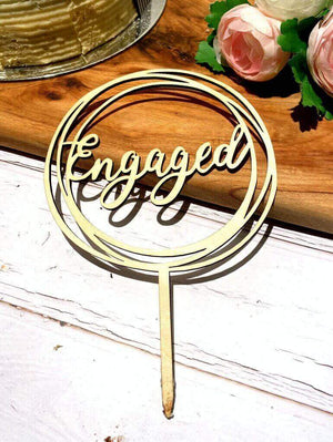 Online Party Supplies Australia Wooden 'Engaged' Geometric Round Wedding Cake Topper