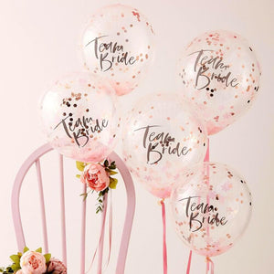 12" Ginger Ray Floral Hen Party 'Team Bride' Rose Gold Confetti Latex Balloon Bouquet