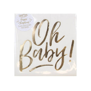 Ginger Ray Gold Foiled Oh Baby! Neutral Baby Shower Napkin 16 Pack