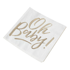 Ginger Ray Gold Foiled Oh Baby! Neutral Baby Shower Napkin 16 Pack