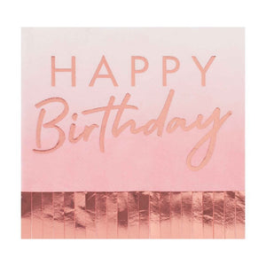 Amscan Mix It Up Rose Gold Happy Birthday Ombre Fringe Napkins