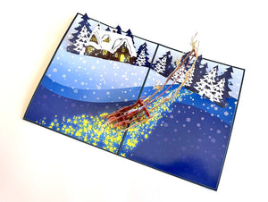 Handmade Glitter Santa On Sleigh Pop Up Christmas Card