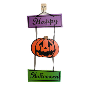 Glitter Happy Halloween Laughing Pumpkin Door Hanging Ornament