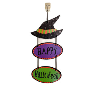 Glitter Happy Halloween Witch Hat Door Hanging Ornament