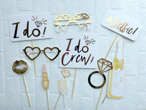 Gold Foil I Do Crew Bachelorette Party Photo Booth Props - Online Party Supplies