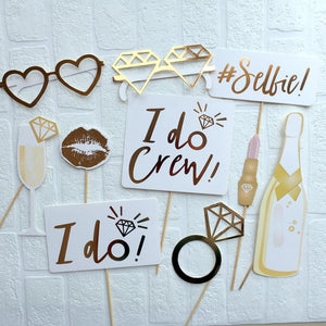 Gold Foil I Do Crew Bachelorette Party Photo Booth Props - Online Party Supplies