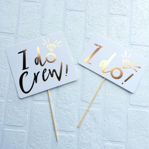 Gold Foil I Do Crew Bachelorette Party Photo Booth Props - Online Party Supplies