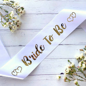 White Bachelorette Party bride to be Sashes with Gold Foil Print